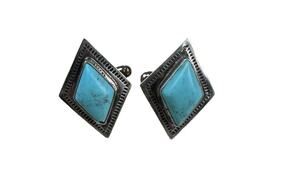 Vintage Running Bear RB Sterling Silver Turquoise Southwestern Diamond Cufflinks